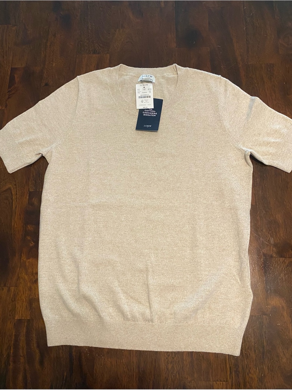 NWT J. Crew Factory Women's Short-Sleeve Cotton-Cashmere Light Tan Sweater
